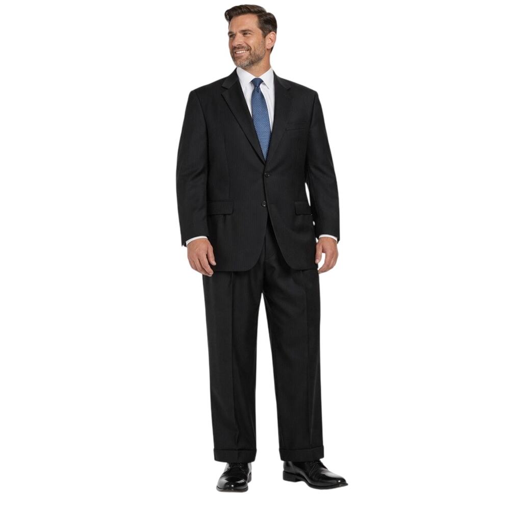 Jos A Bank Sz 44L/39L 2-Piece Wool Suit w/ Sport Coat Blazer Jacket Black Career